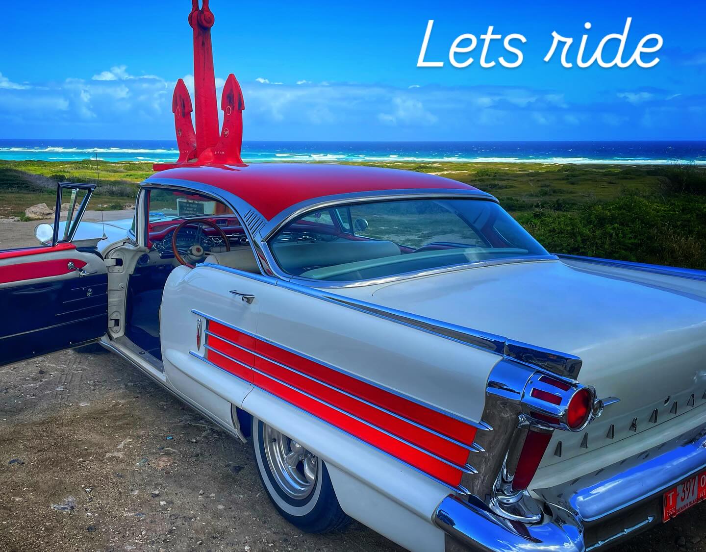 Classic car on the Aruba coast